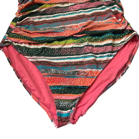 Anne Cole Women's Twist Front Shirred Multicolored One Piece Size 14 - Picture 6 of 12